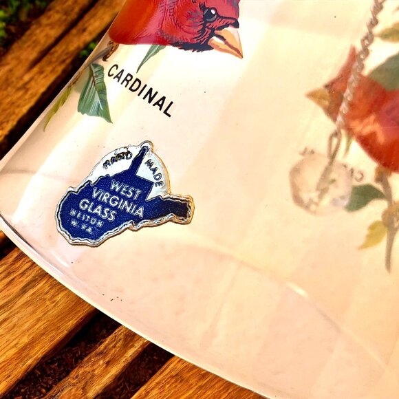 West Virginia Glass Vintage Bell with Ringer Cardinal Birds Sticker - Picture 14 of 15